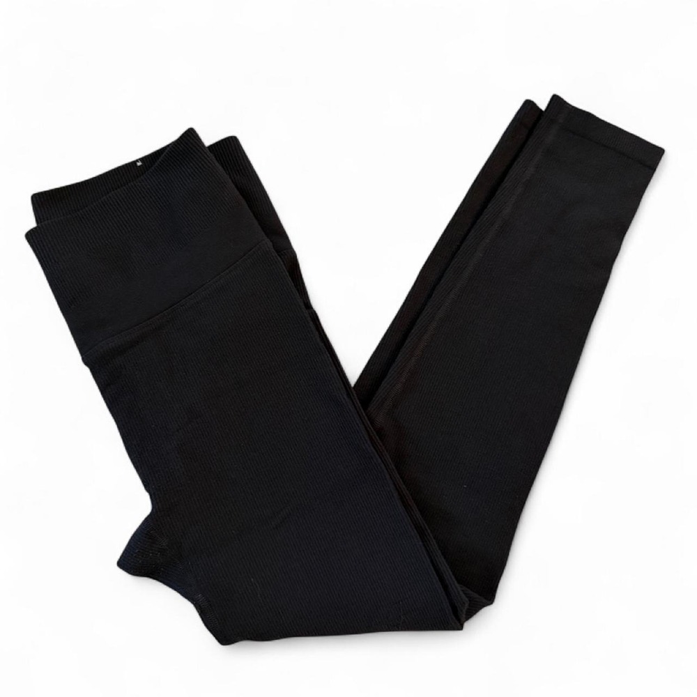 Black ribbed leggings with fold over waistband - Picture 1 of 2